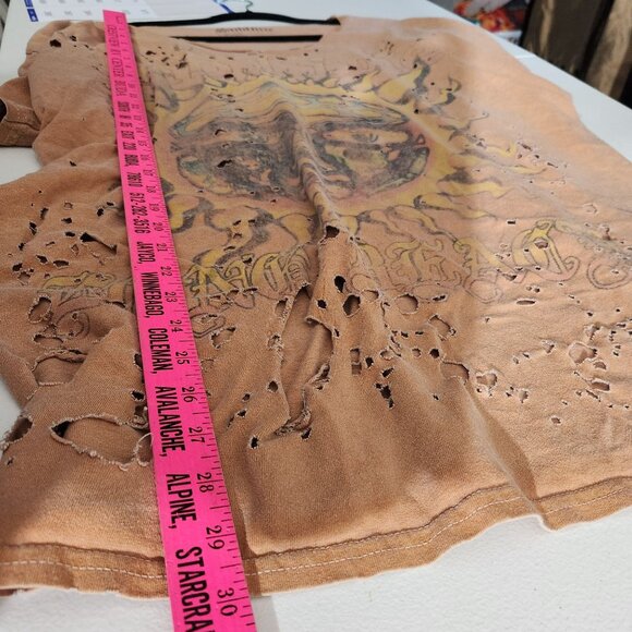 Sublime Distressed Oversized T-Shirt S/M Brown Cotton Graphic Sun Design Short S - Picture 8 of 10